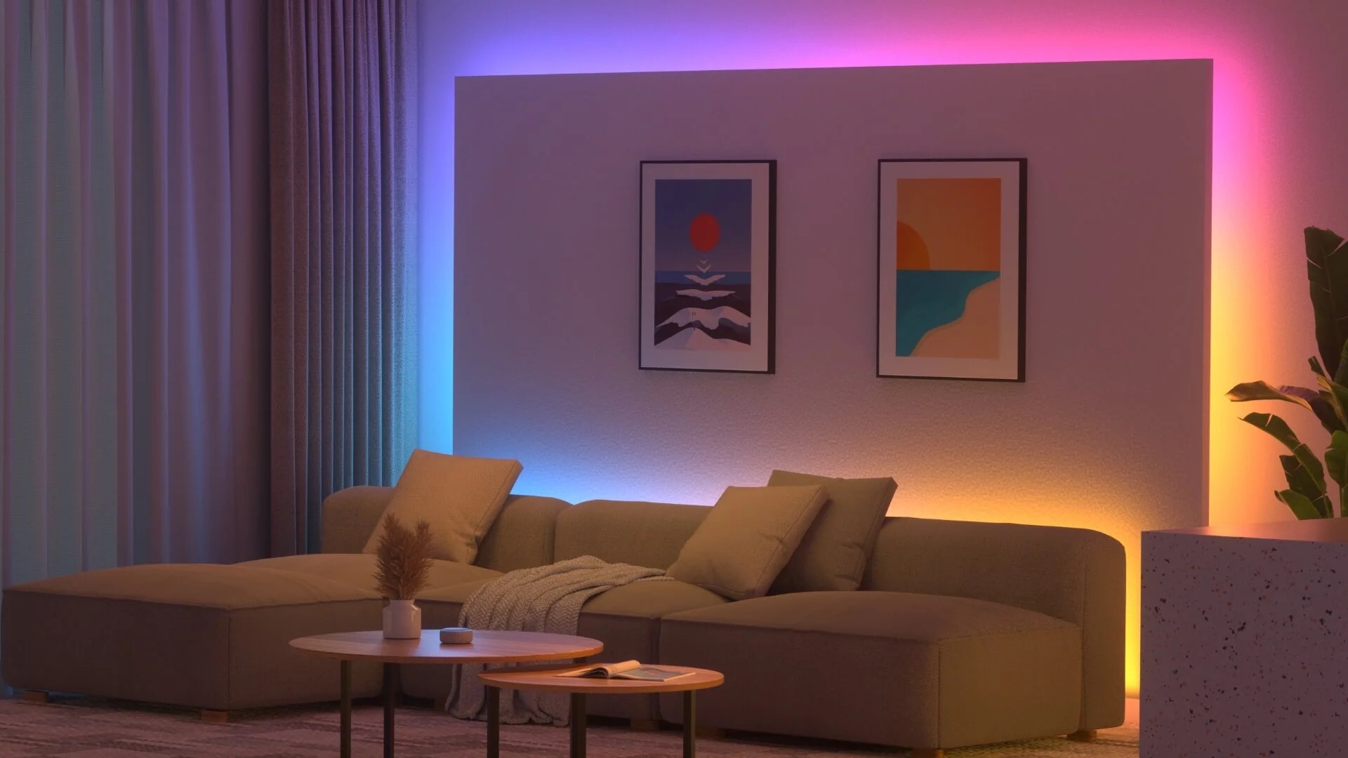A living room with Govee strip lights