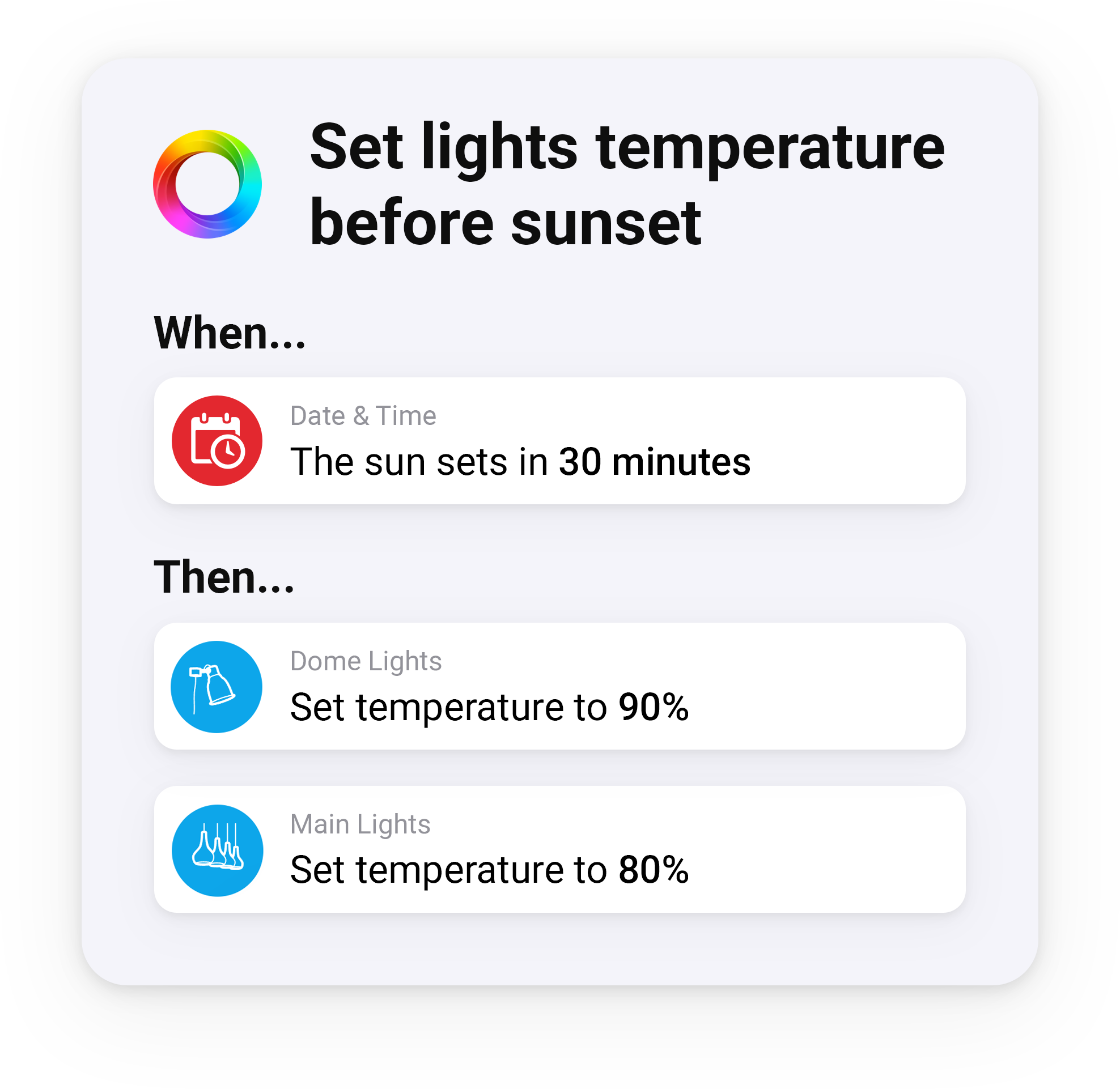 Adjust Lights Temperature with Sunset Homey Flow