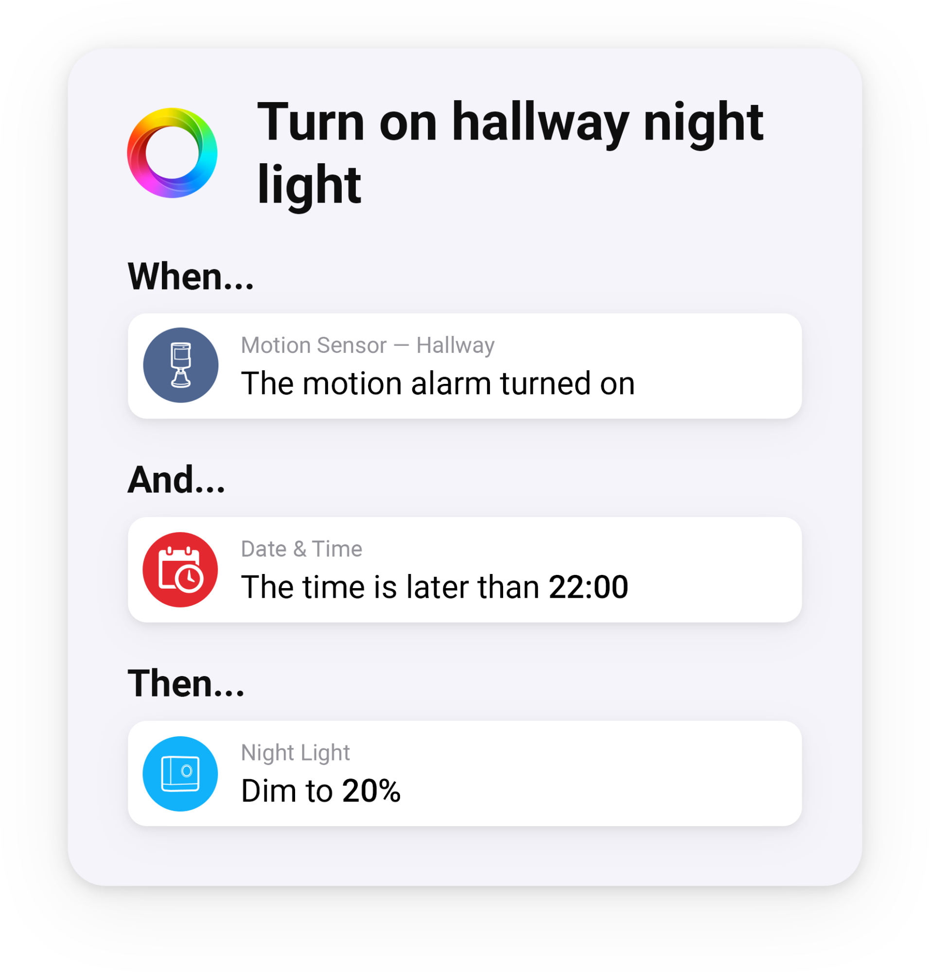 Turn On Night Light When Motion is Detected Homey Flow Example