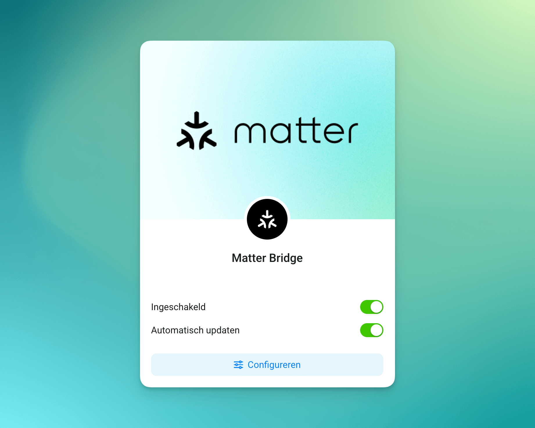 De configureer-optie in de Matter Bridge-app