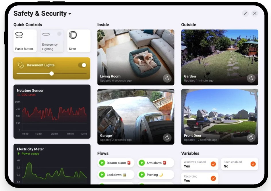 Homey Safety & Security dashboard